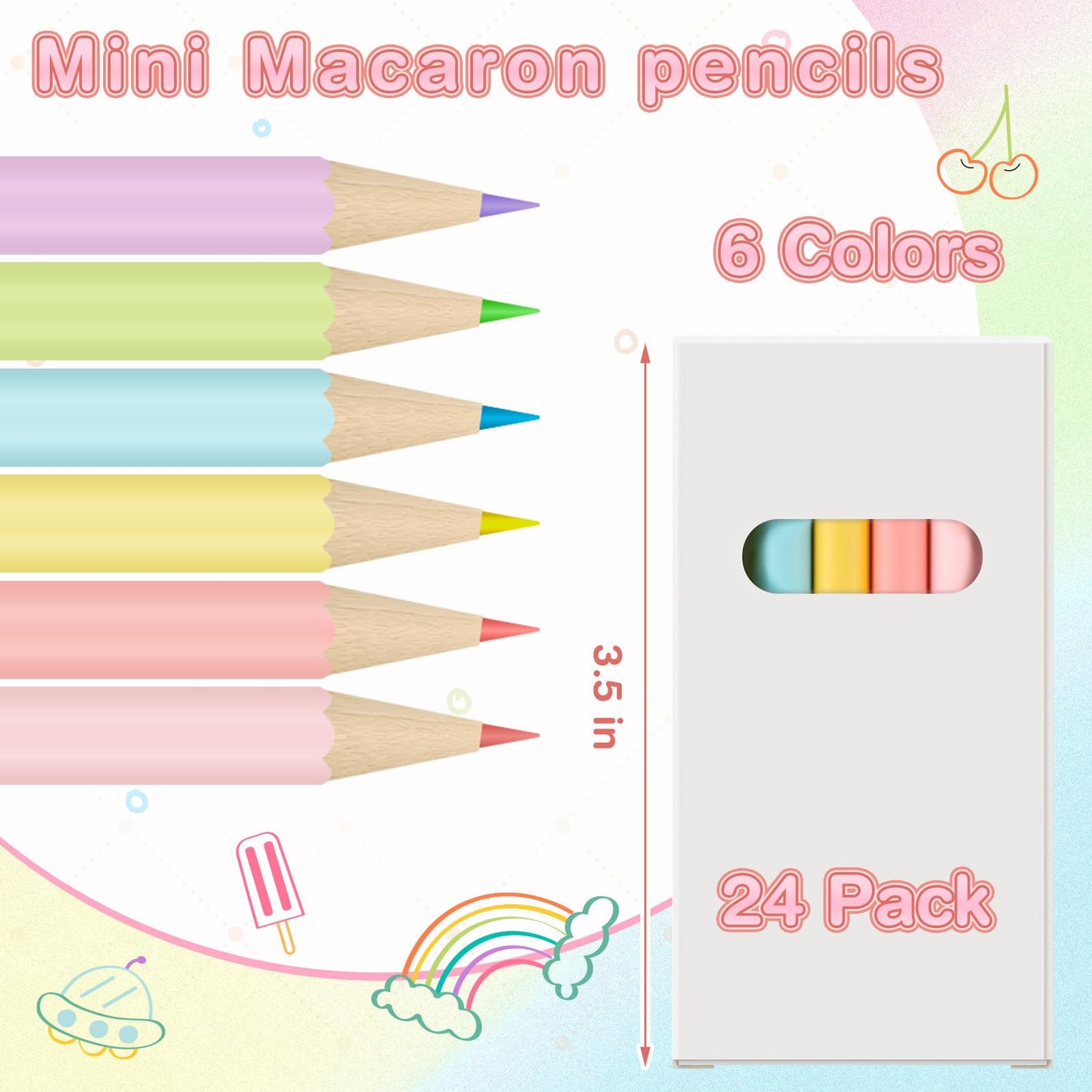 Ctosree 24 Packs Mini Colored Pencil Bulk 6 Per Box, Pastel, 3.5''