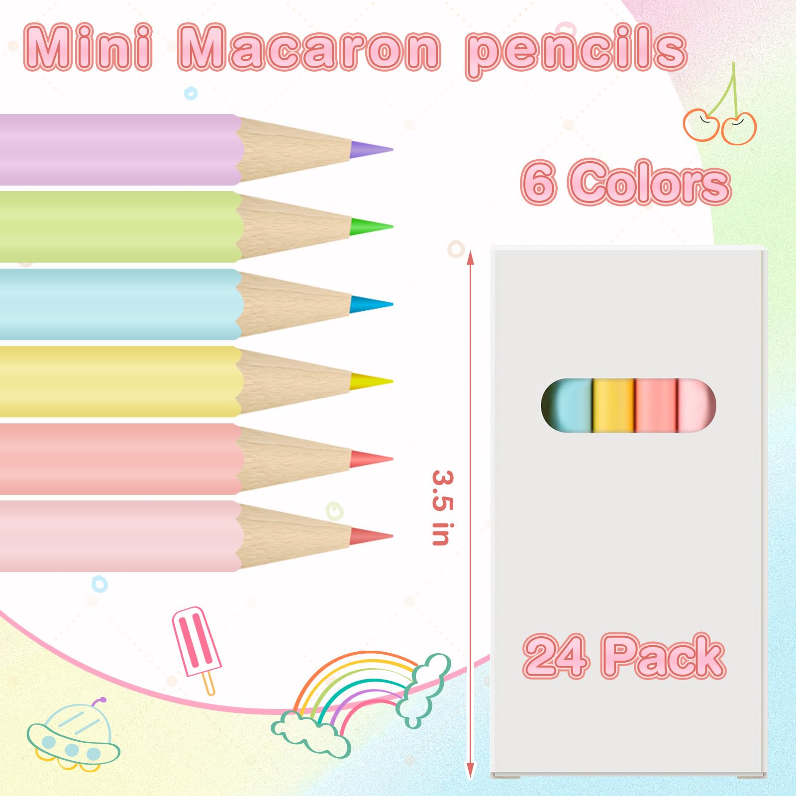 Ctosree 24 Packs Mini Colored Pencil Bulk 6 Per Box, Pastel, 3.5''