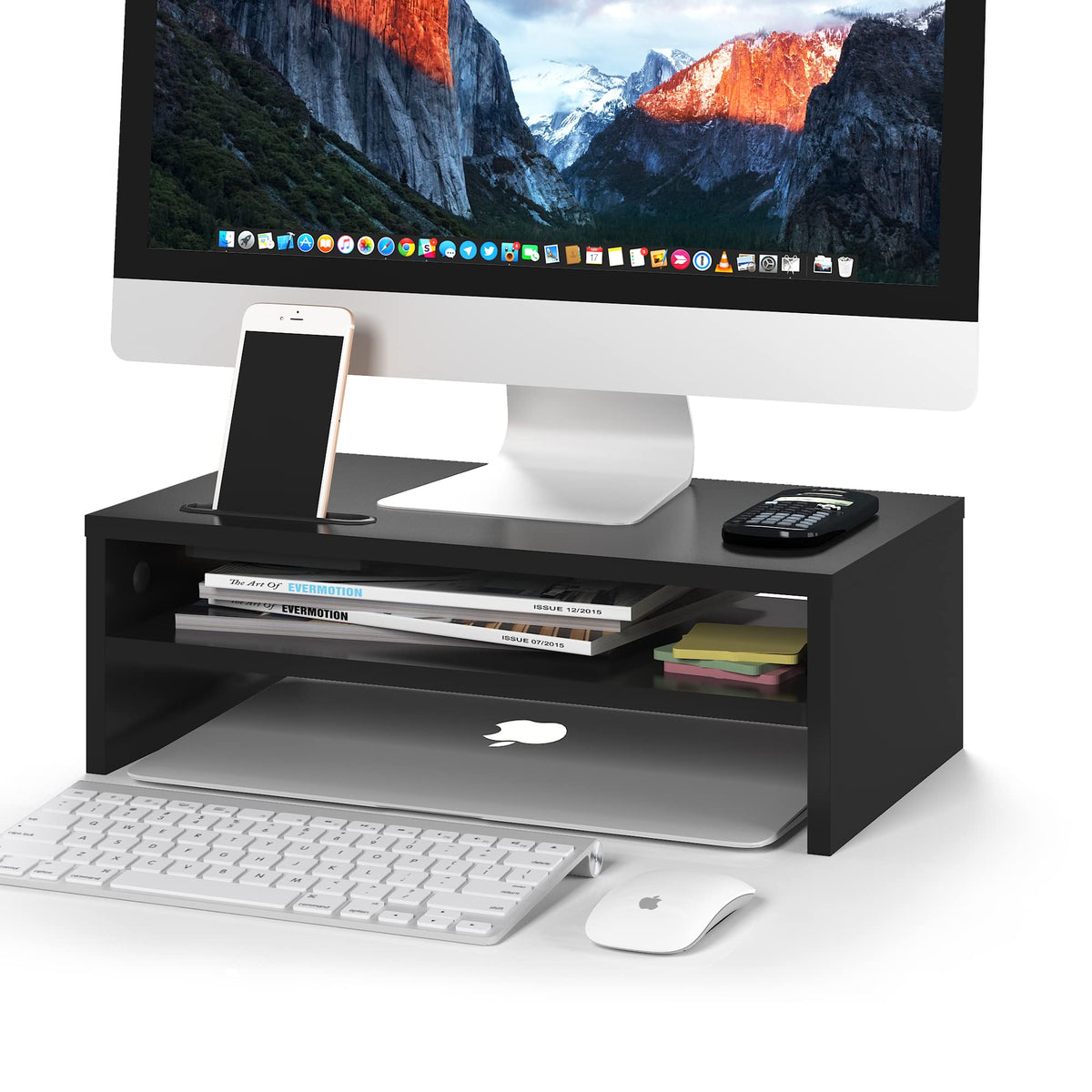 BONTEC Wooden Monitor Stand Riser, 2-Tier Desk Shelf with Storage Organizer, Ergonomic Computer