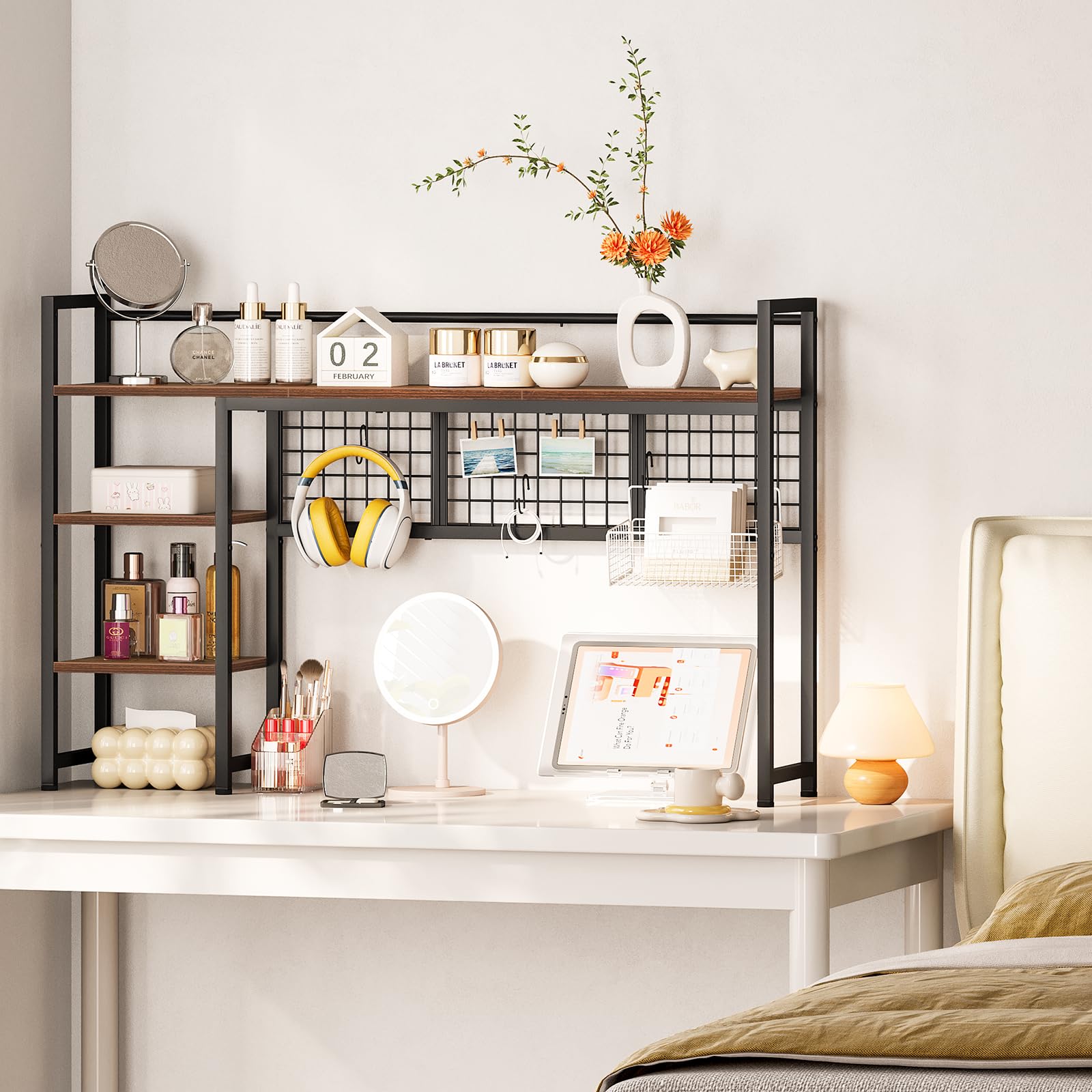 Snughome Desk Shelf, 44.9" Desktop Organizer Shelf, Desk Hutch for Computer Monitor, 4 Tier Desk