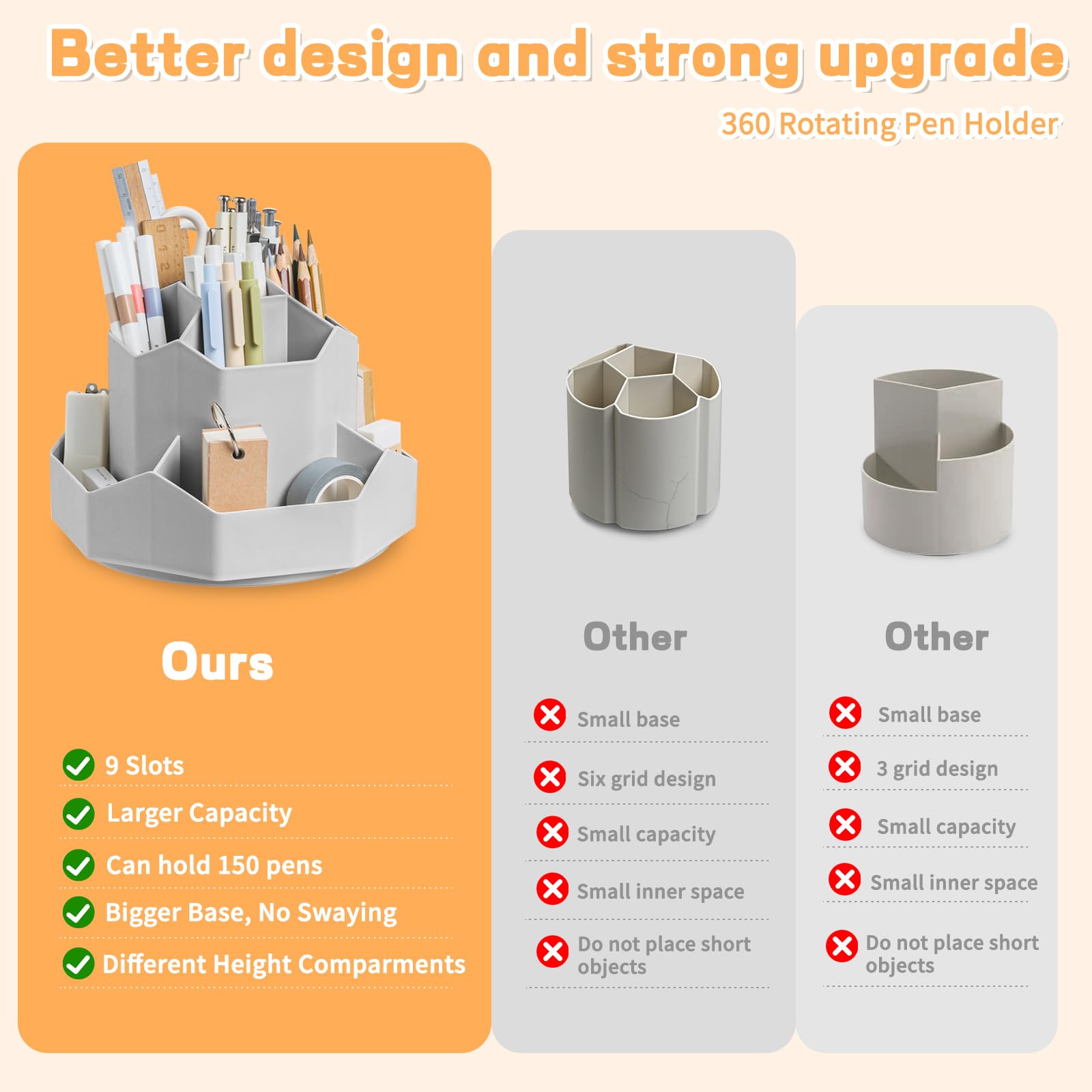 Cayxenful Pencil Pen Holder for Desk,9 Slots 360 Degree Rotating Desk Organizers,Desktop Storage