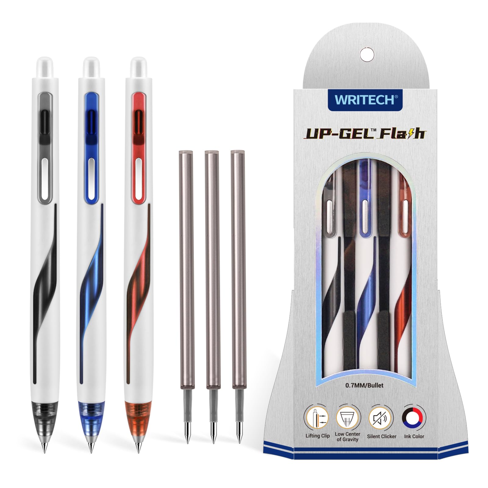WRITECH Retractable Gel Ink Pens: Low Center of Gravity 0.7mm Medium Point Pen Multicolor with