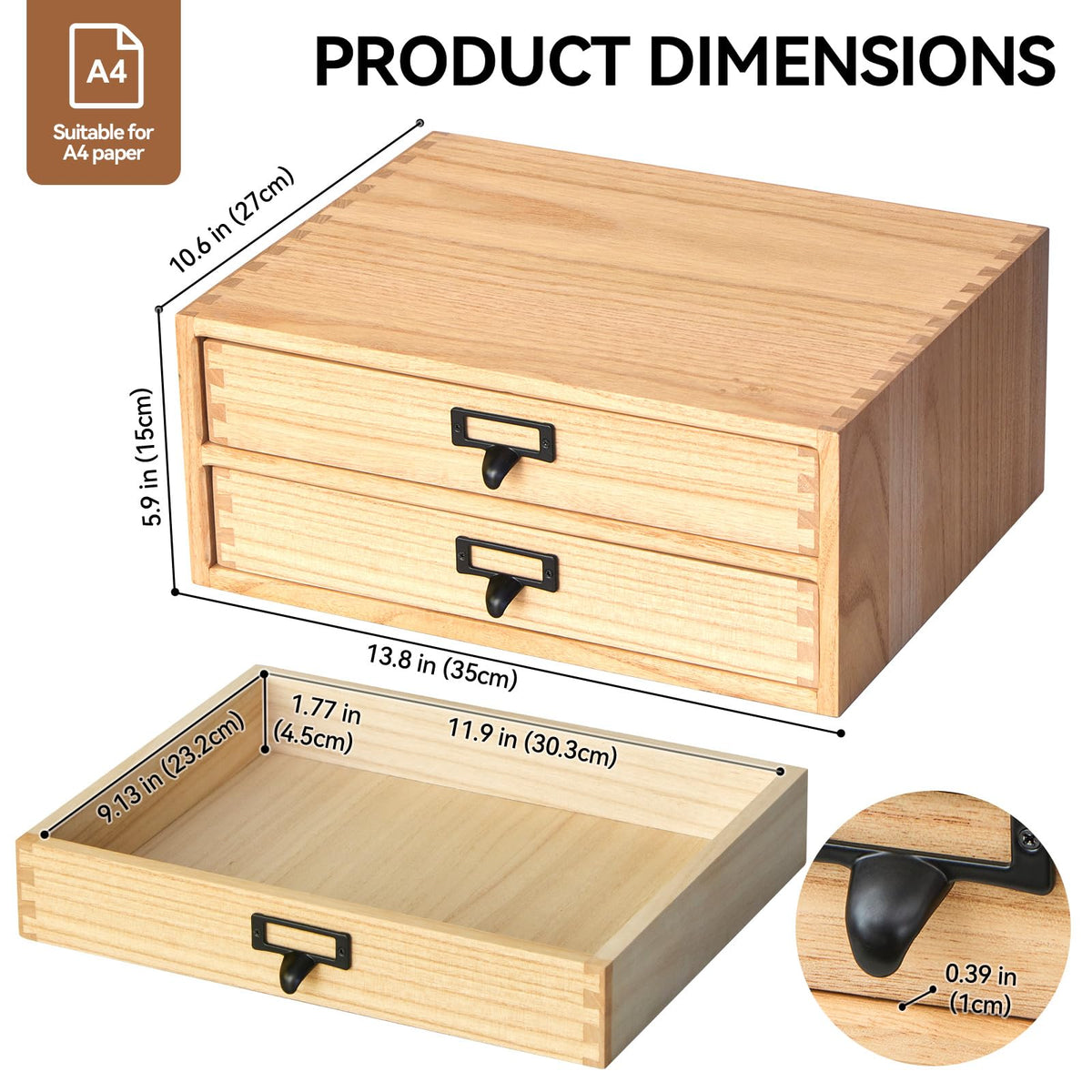 KIRIGEN Solid Wood Desk Organizer with 2 Drawers, Desktop Storage, Natural
