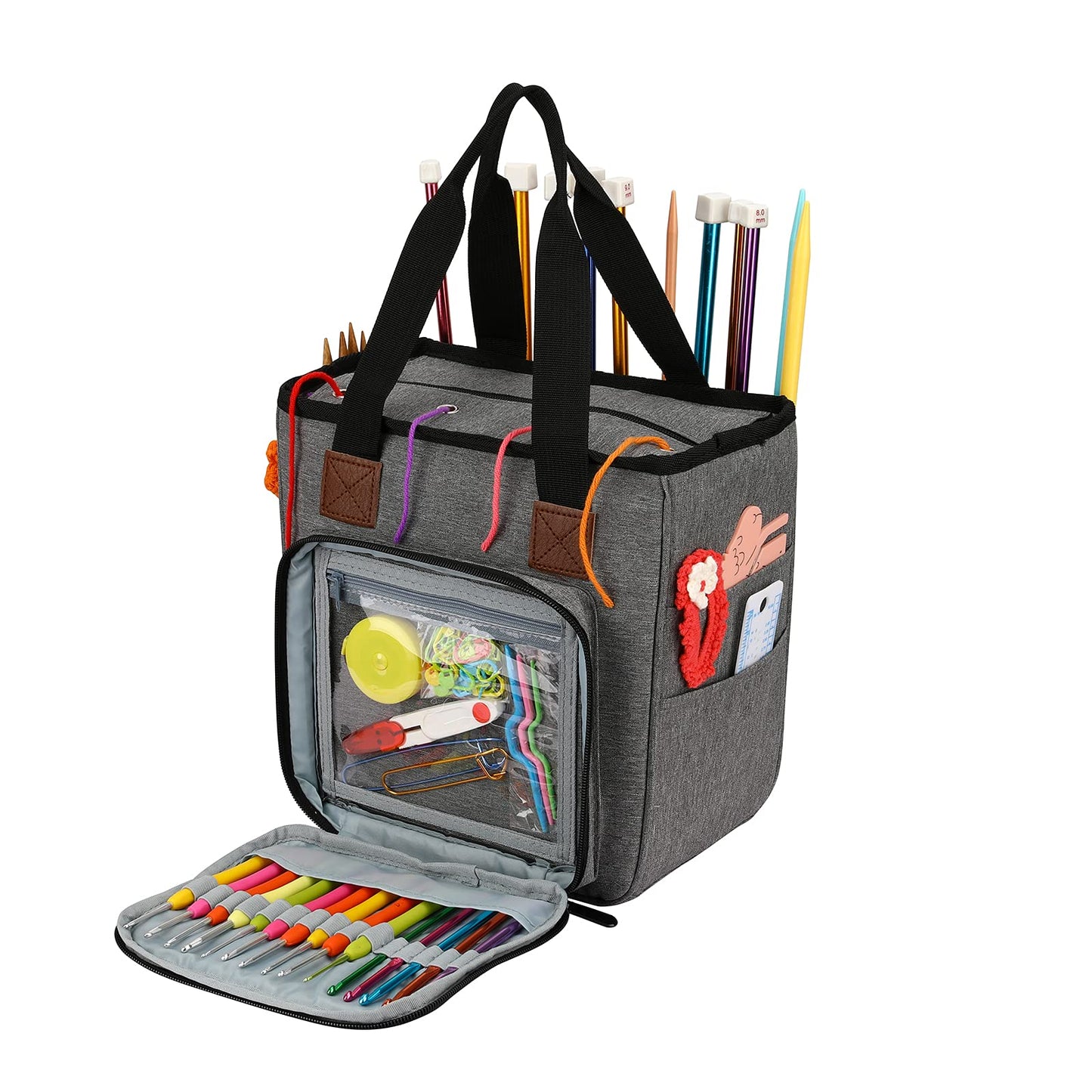 LOOEN Yarn Knitting Storage Tote-Large Capacity Crochet Organizer Portable Travel Bag With Shoulder