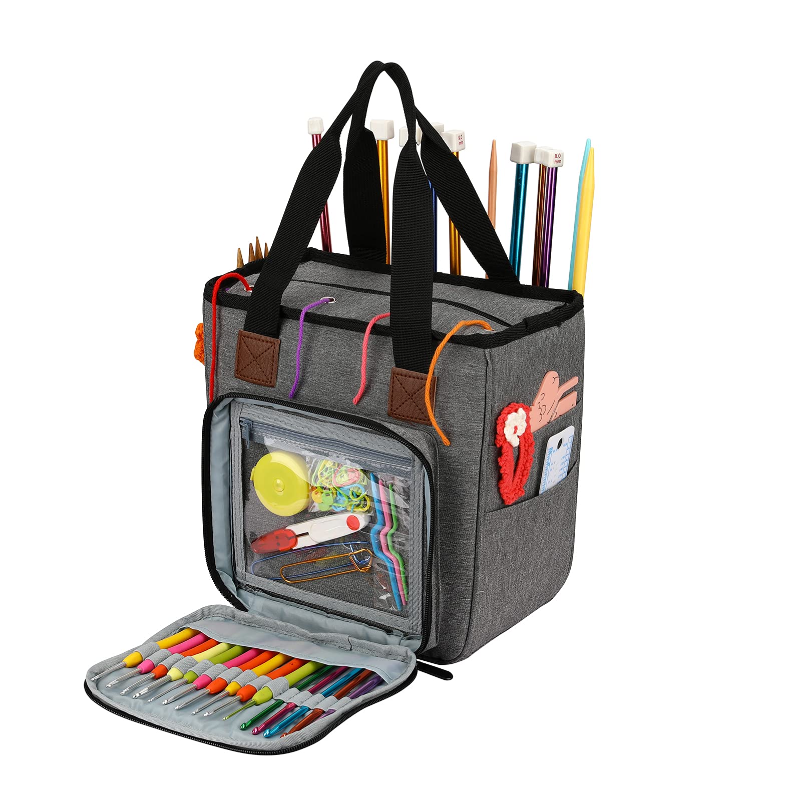 LOOEN Yarn Knitting Storage Tote-Large Capacity Crochet Organizer Portable Travel Bag With Shoulder