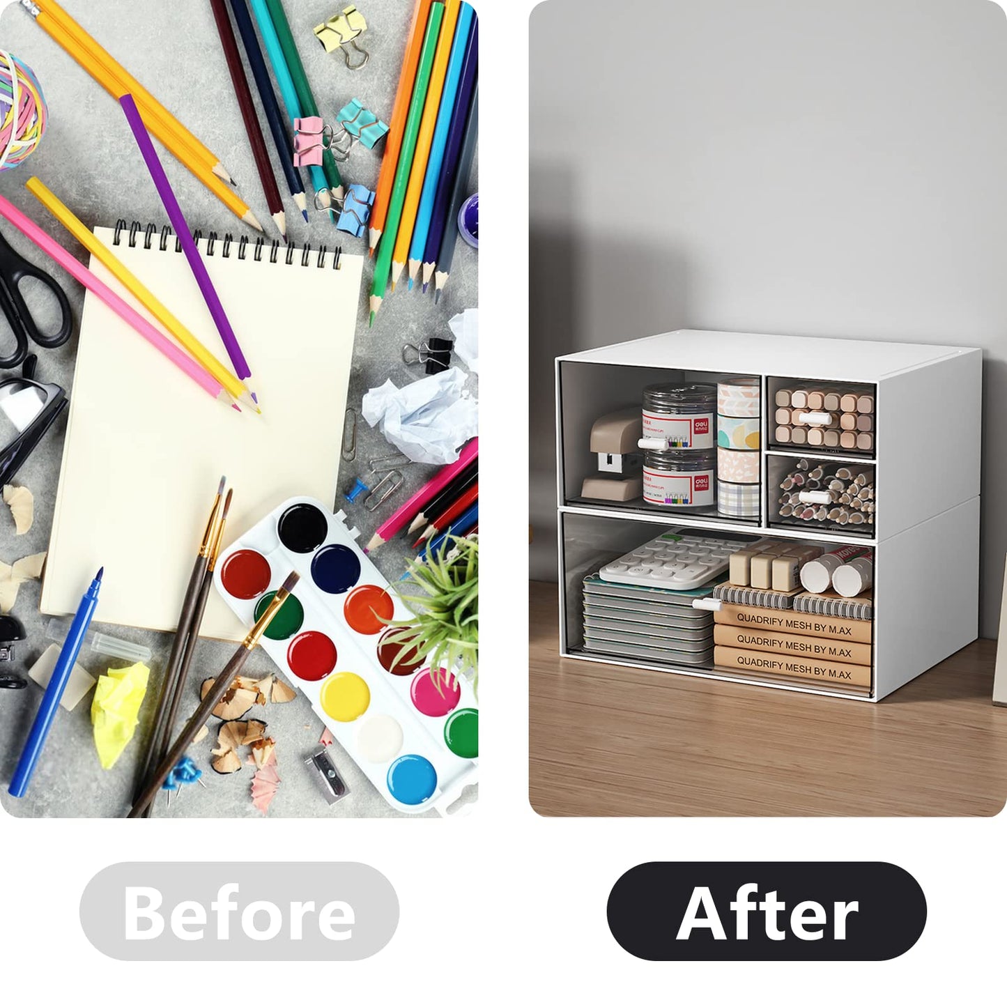 Desk Drawer Organizer, Stackable Storage Drawers, Plastic White Desk Organizers Great for Makeup