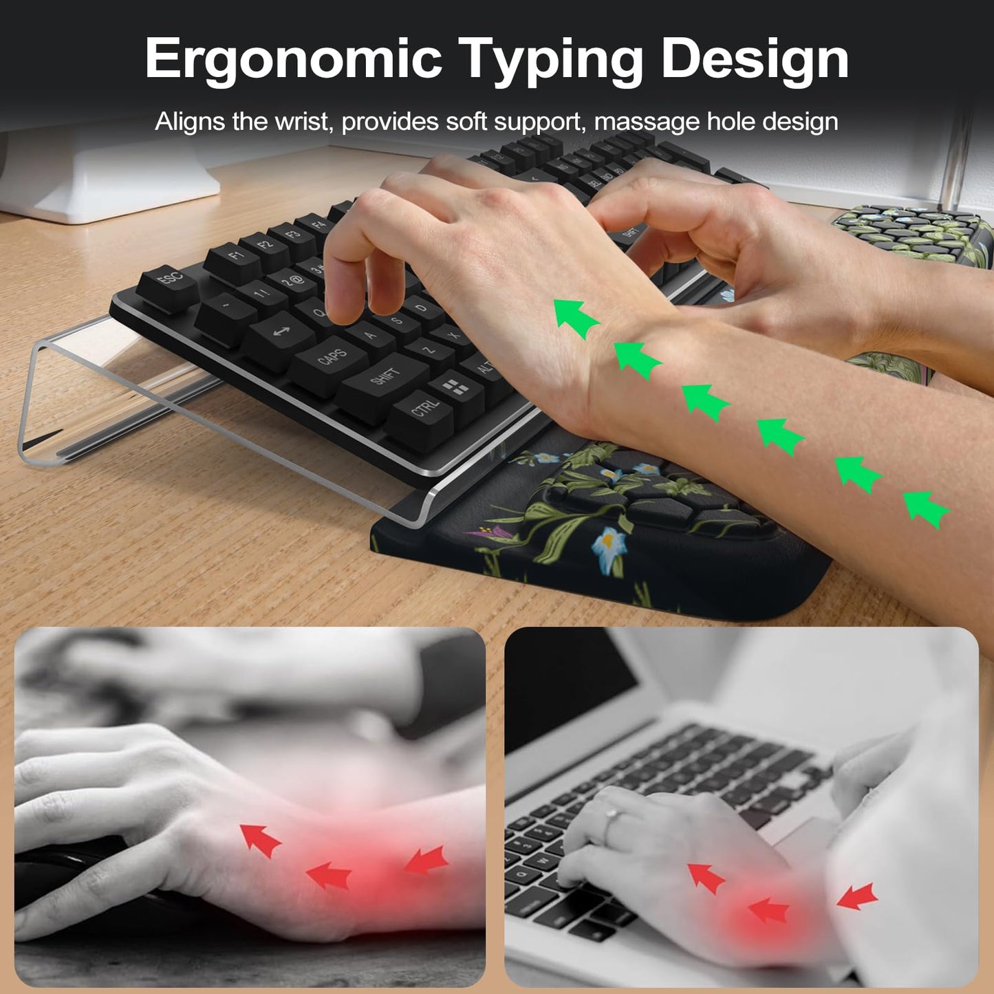 HAOCOO Acrylic Tilted Keyboard Riser, Wrist Rest for Computer 3-Level Height Adjustment, Hand Rest