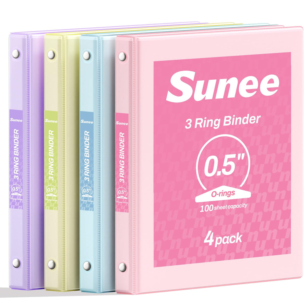 SUNEE 1/2 Inch Binders 3 Ring 4 Pack, Half Inch Thin Binder Clear View Three Ring PVC-Free (Fit