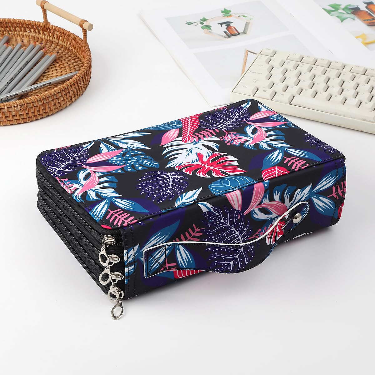 Lbxgap 200 Slots Canvas Pencil Case 4-Layer Zipped Holder w/Handle