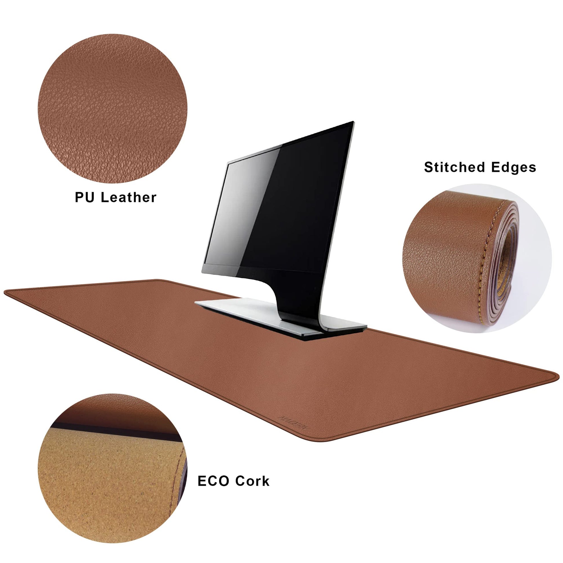 MAIDERN 47.2" x 15.7" Cork & Leather Desk Pad, Large XXL Mat, Full Mouse Pad, Dual Sided Protector