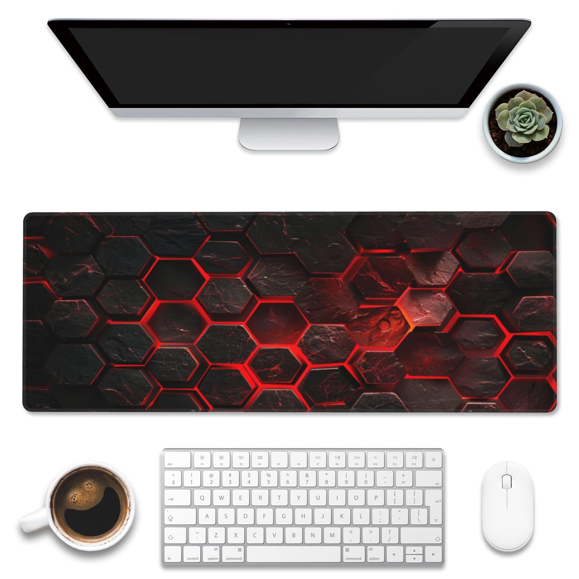 Large Gaming Mouse Pad for Desk,Red Honeycomb Science Technology Desk Mat,Honeycomb Hexagon Desk