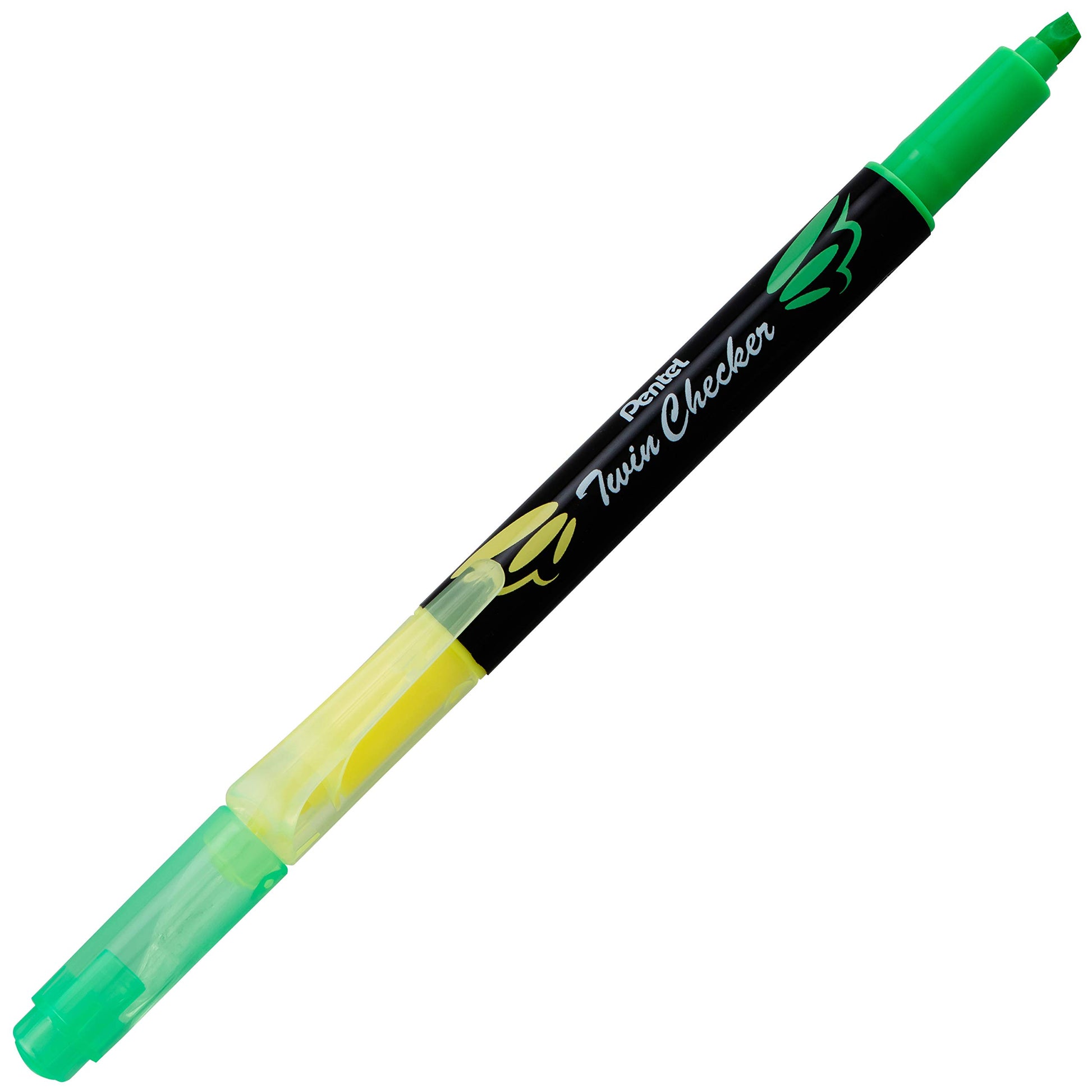 Pentel Twin checker Dual-Tip Highlighter, Chisel Tip, Yellow/Green Ink, Pack of 12 (SLW8-GK)