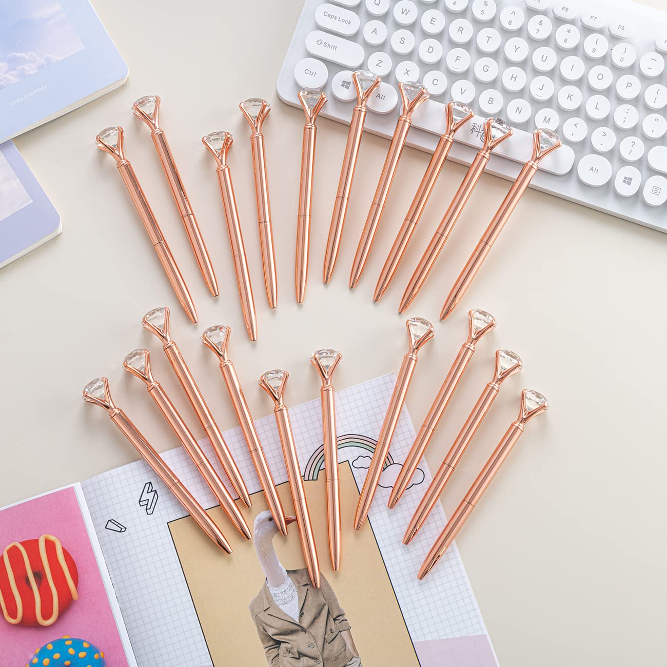 PASISIBICK 20 Rose Gold Diamond Pens Bling Diamond Gem Pen Décor Gifts for Women Bridesmaid