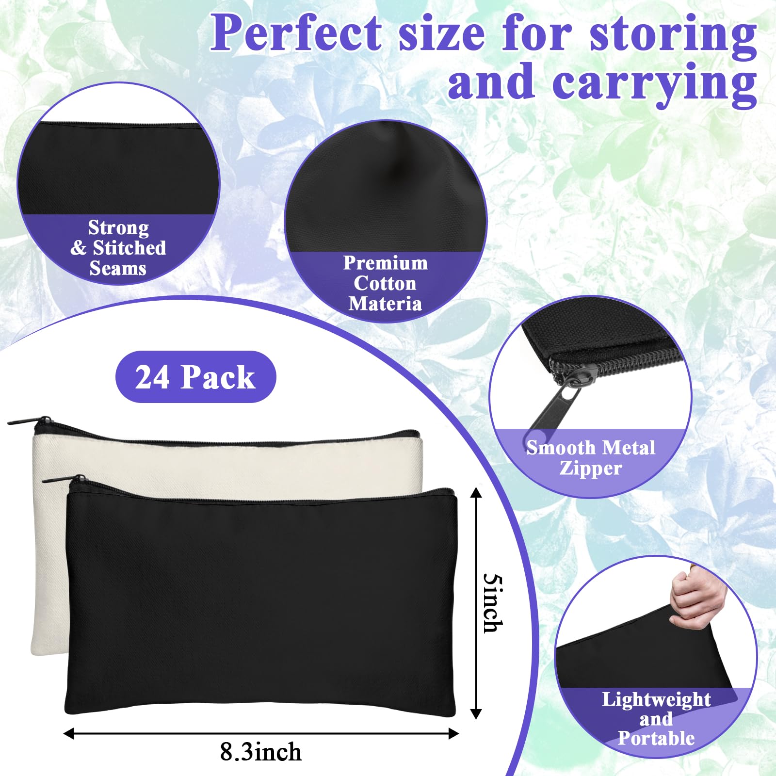Legigo 10 Pack Blank Canvas Bags Zipper Pouch Makeup Bags Pencil Pouch Bulk