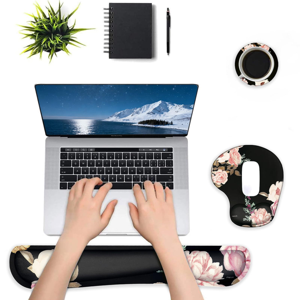 MOSISO Curved Wrist Rest Support for Mouse Pad&Keyboard Set, Black