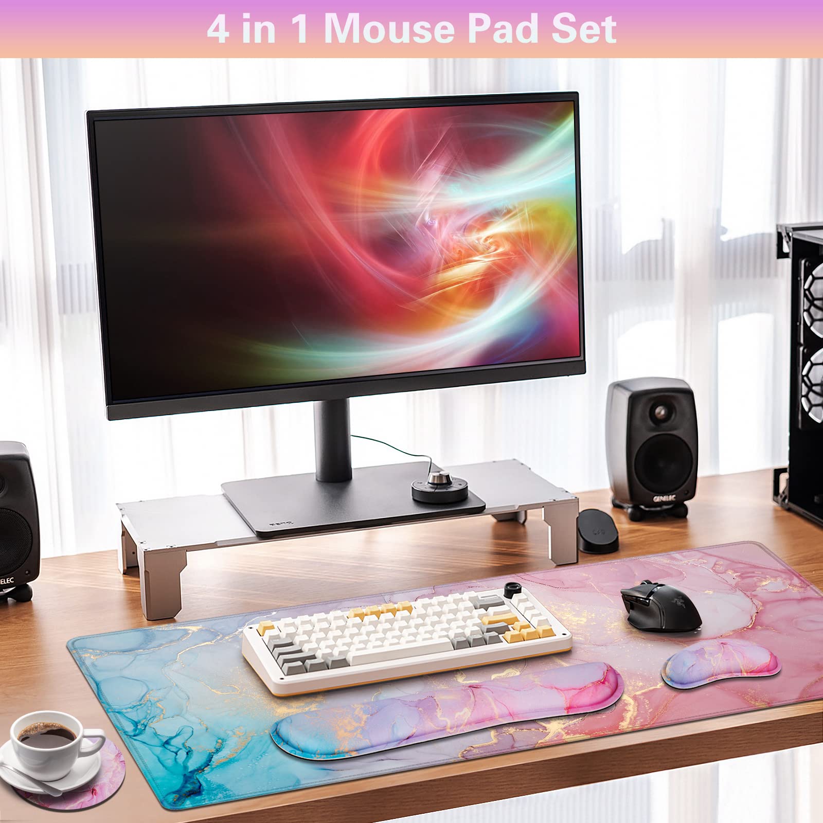 Canjoy Desk Mat with Keyboard and Mouse, Desk Pad with Wrist Rest Support