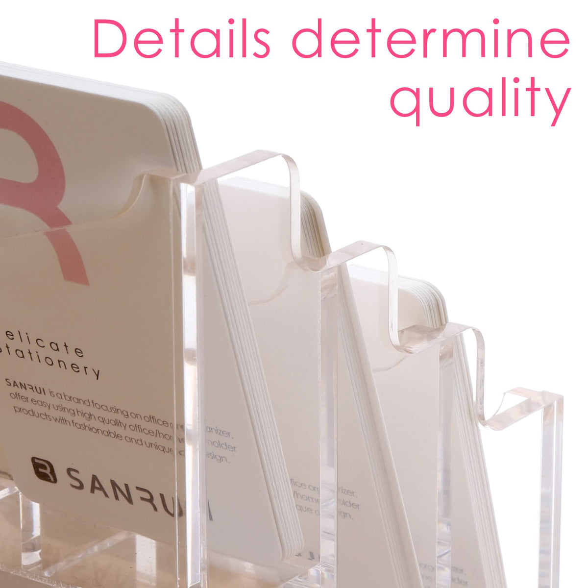 SANRUI Vertical Business Card Holder for Desk，Clear Acrylic Business Card Display Stand，9 Slots 3