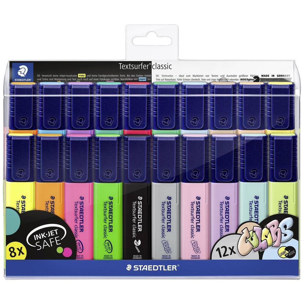 STAEDTLER 364 WP20 Textsurfer Classic Highlighter - Assorted Neon and Pastel Colours (Pack of All