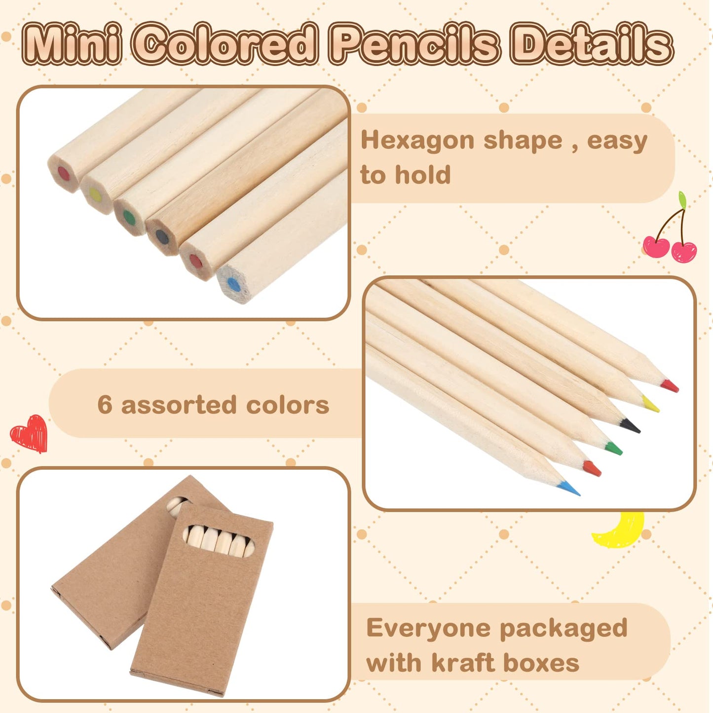 Ctosree 24 Packs Mini Colored Pencil Bulk 6 Per Box, Natural Wood, 3.5''