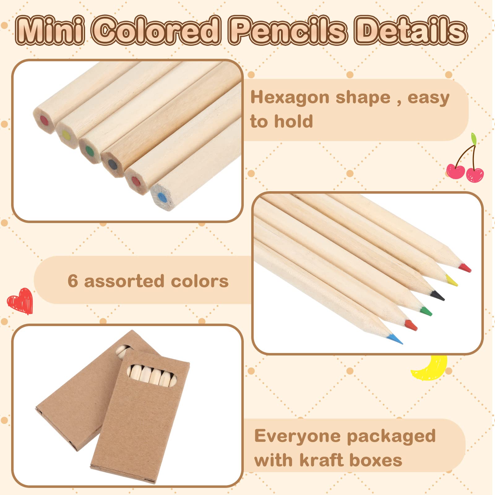 Ctosree 24 Packs Mini Colored Pencil Bulk 6 Per Box, Natural Wood, 3.5''