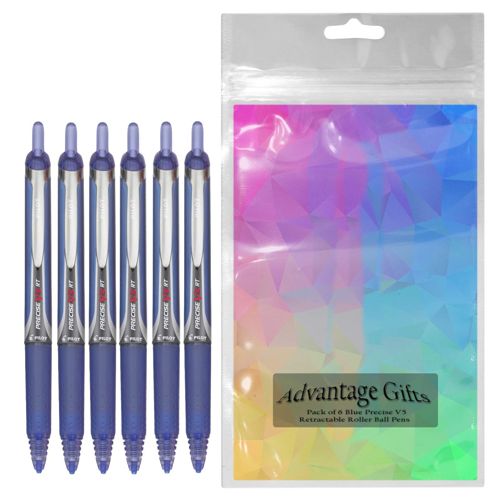 Precise V5 RT Retractable Rollerball Pens, 0.5mm Extra Fine, Blue, 6-Pack