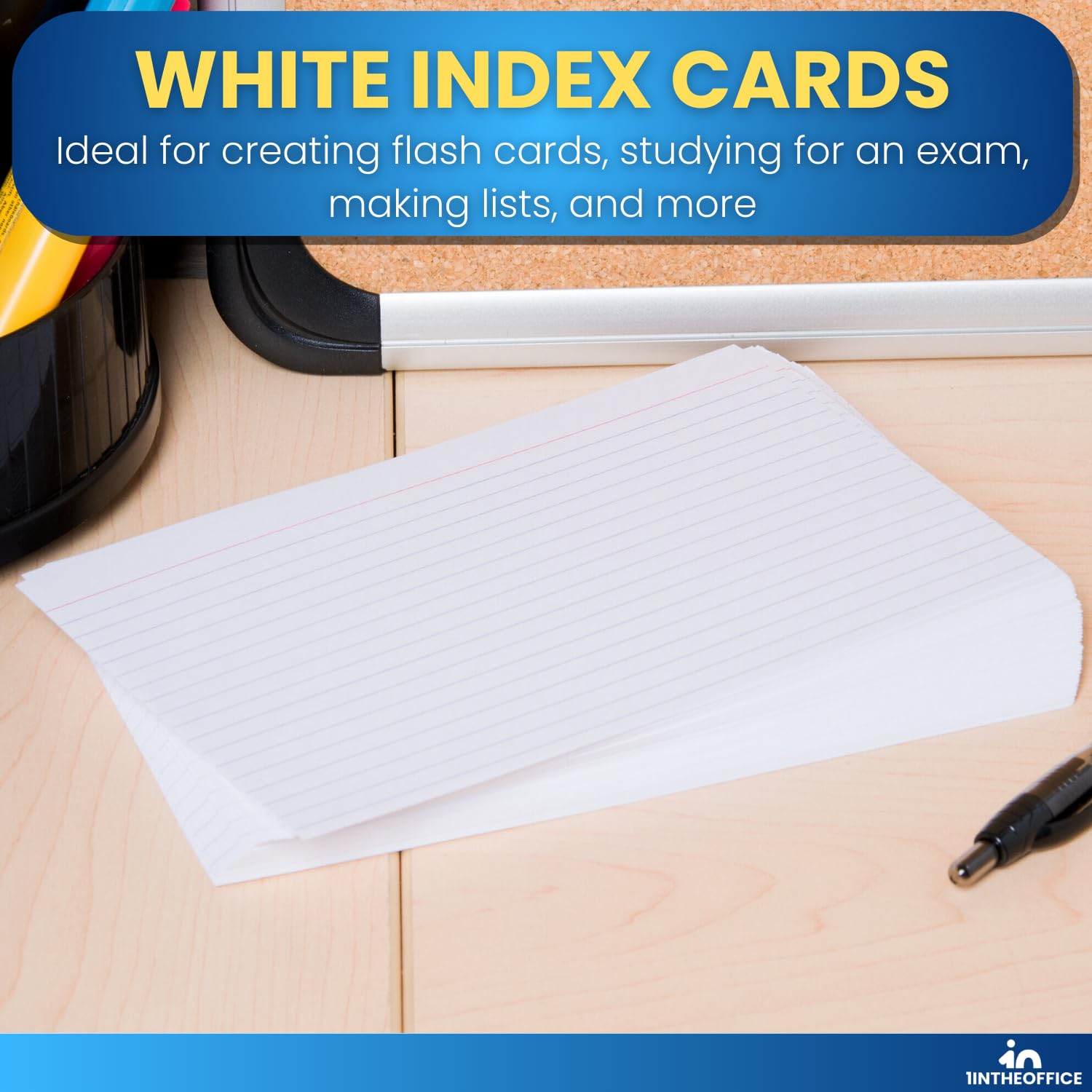 1InTheOffice Index Cards 5x8 Ruled, White Ruled Index Cards, 5" x 8" 100/Pack, 3 Pack