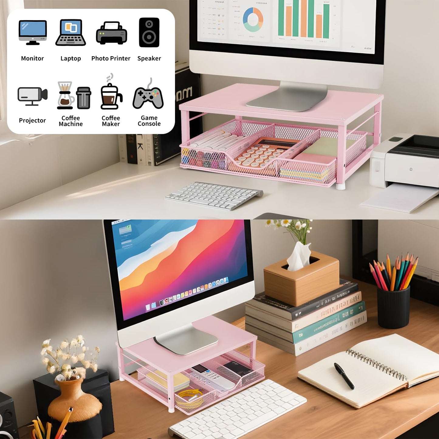 Gugsey Small Pink Laptop Stand for Desk, Monitor Stand, Office Desk Accessories, Computer Desktop