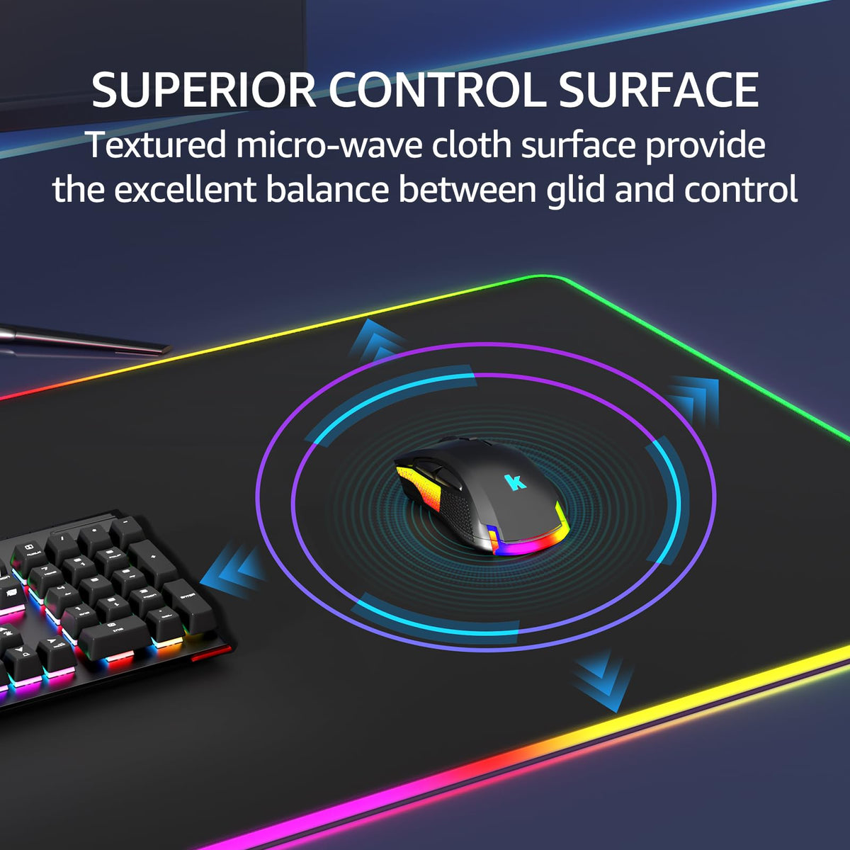 KTRIO RGB Large Gaming Mouse Pad, 31.5 x 15.7 in, RGB Black, XXL