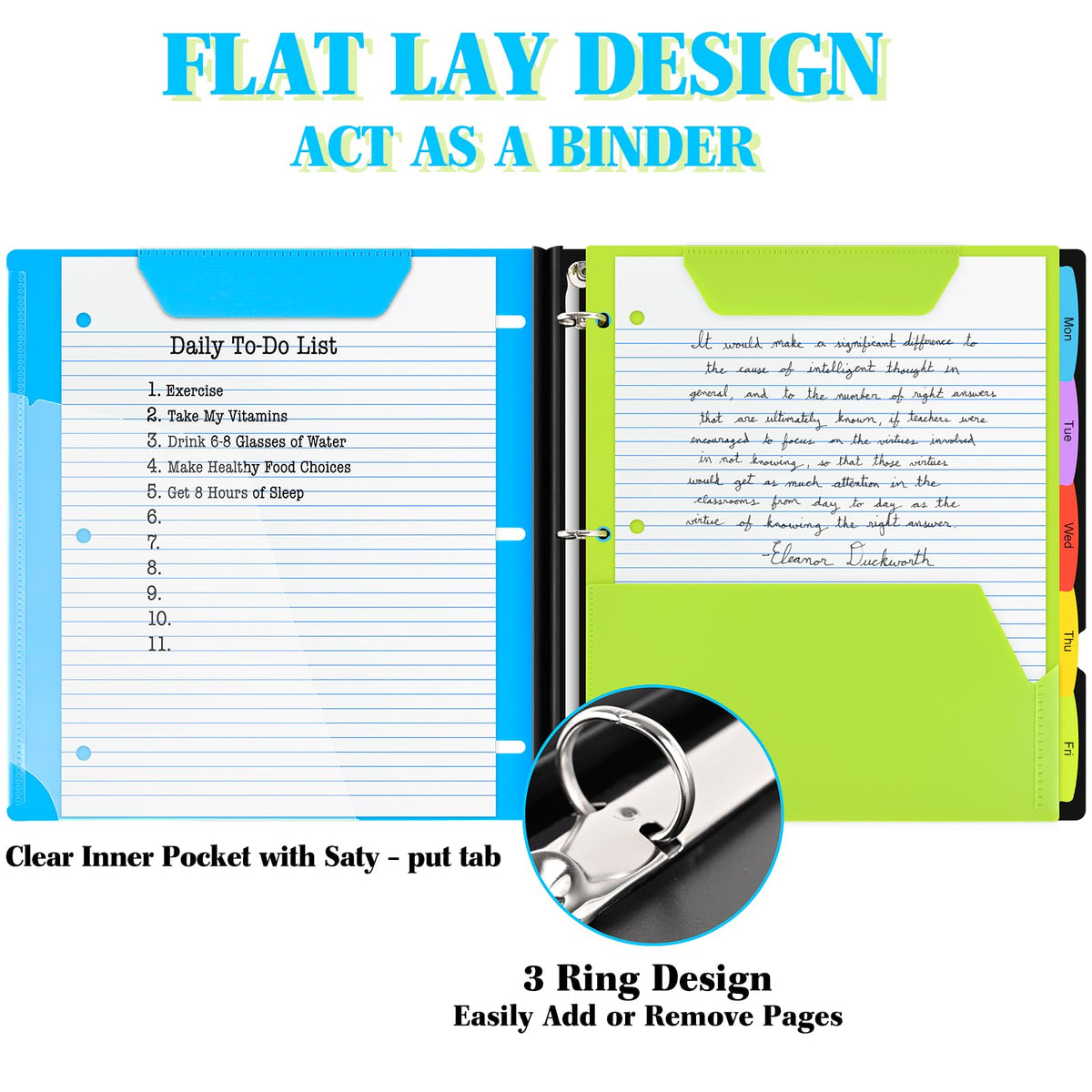 INFUN All-in-one Telescoping Binder Notebook - 2PCS, Refillable 3 Ring Notebook Binder with 1