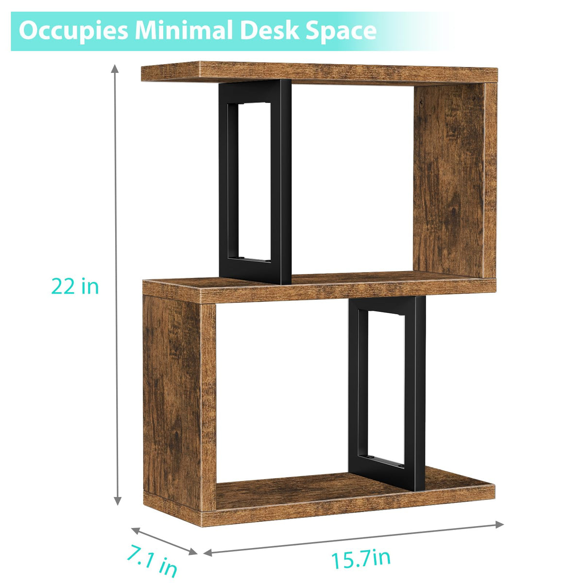 IGERI Desktop Bookshelf for Top of Desk Shelf - Brown Book Organizer 3-Tier Shelves Storage Small