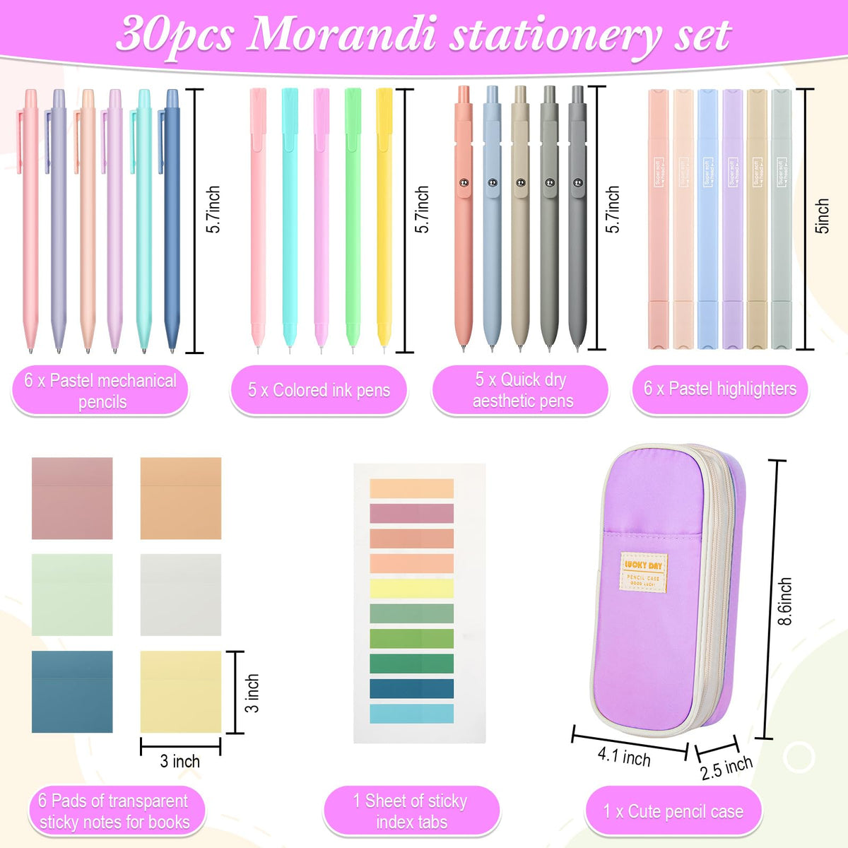 Lincia 30 Pcs Aesthetic School Supplies for Stationary Essentials, Purple