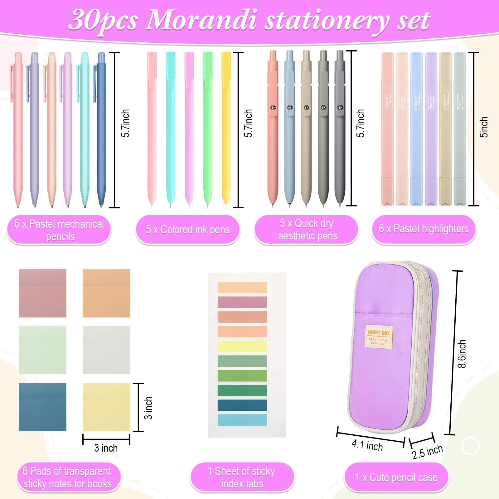 Lincia 30 Pcs Aesthetic School Supplies for Stationary Essentials, Purple