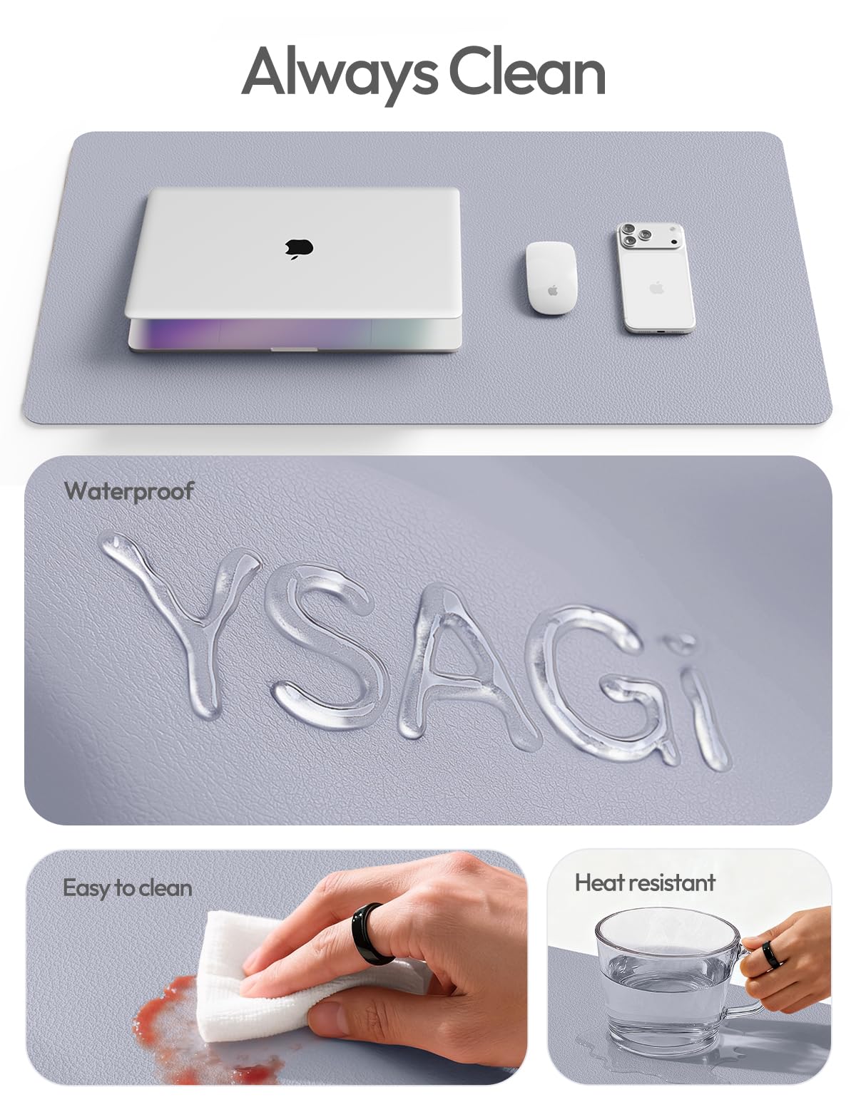 YSAGi Leather Desk Pad Protector, Office Desk Mat, Large Mouse Pad, Non-Slip PU Leather Desk