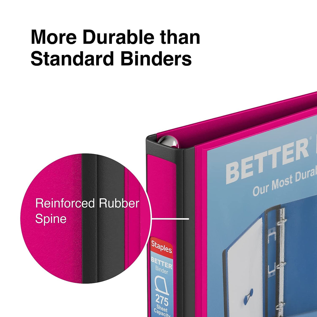 Staples Better Binder, 1-Inch 3-Ring View, Pink, 3-Pack