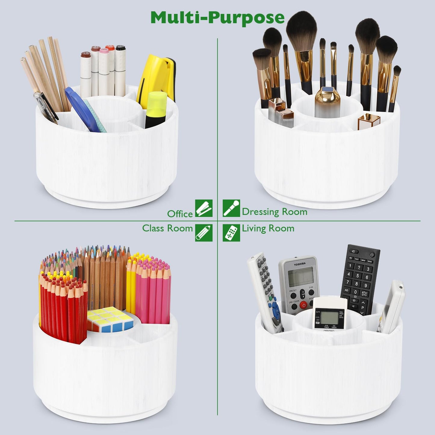 Bamboo Rotating Round Art Supply Organizer, Pencil Holder Desk Organizer