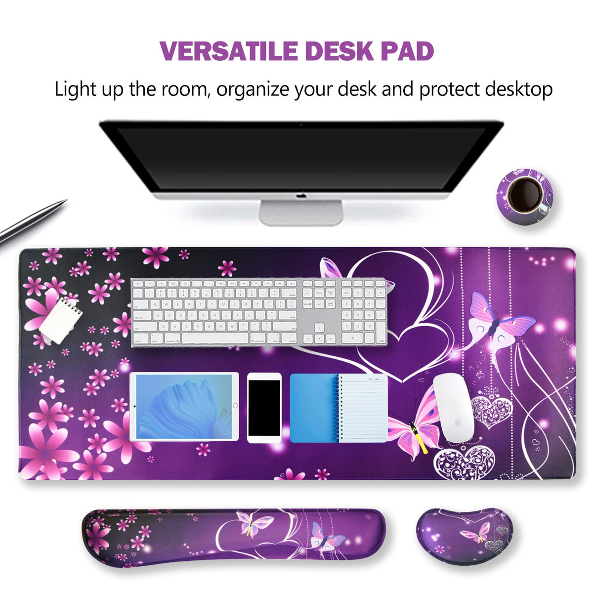 ARTSO Large Gaming Mouse Pad, Keyboard Wrist Rest Pad & Wrist Support Mousepad Set, Stitched Edge