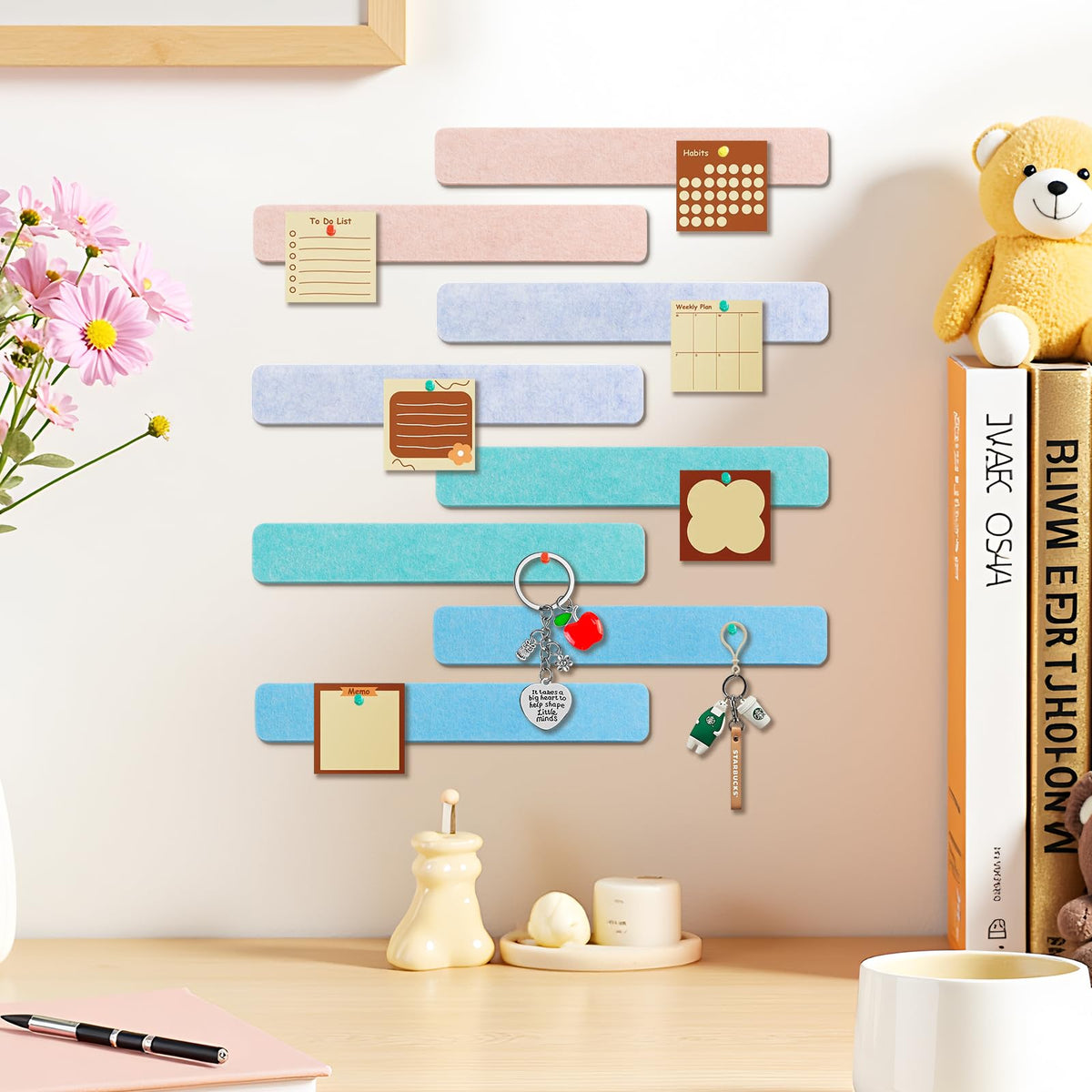 Cork Board Felt Bulletin Board 8-Pack with 50 Push Pins for Paste Notes, Photos, Schedules