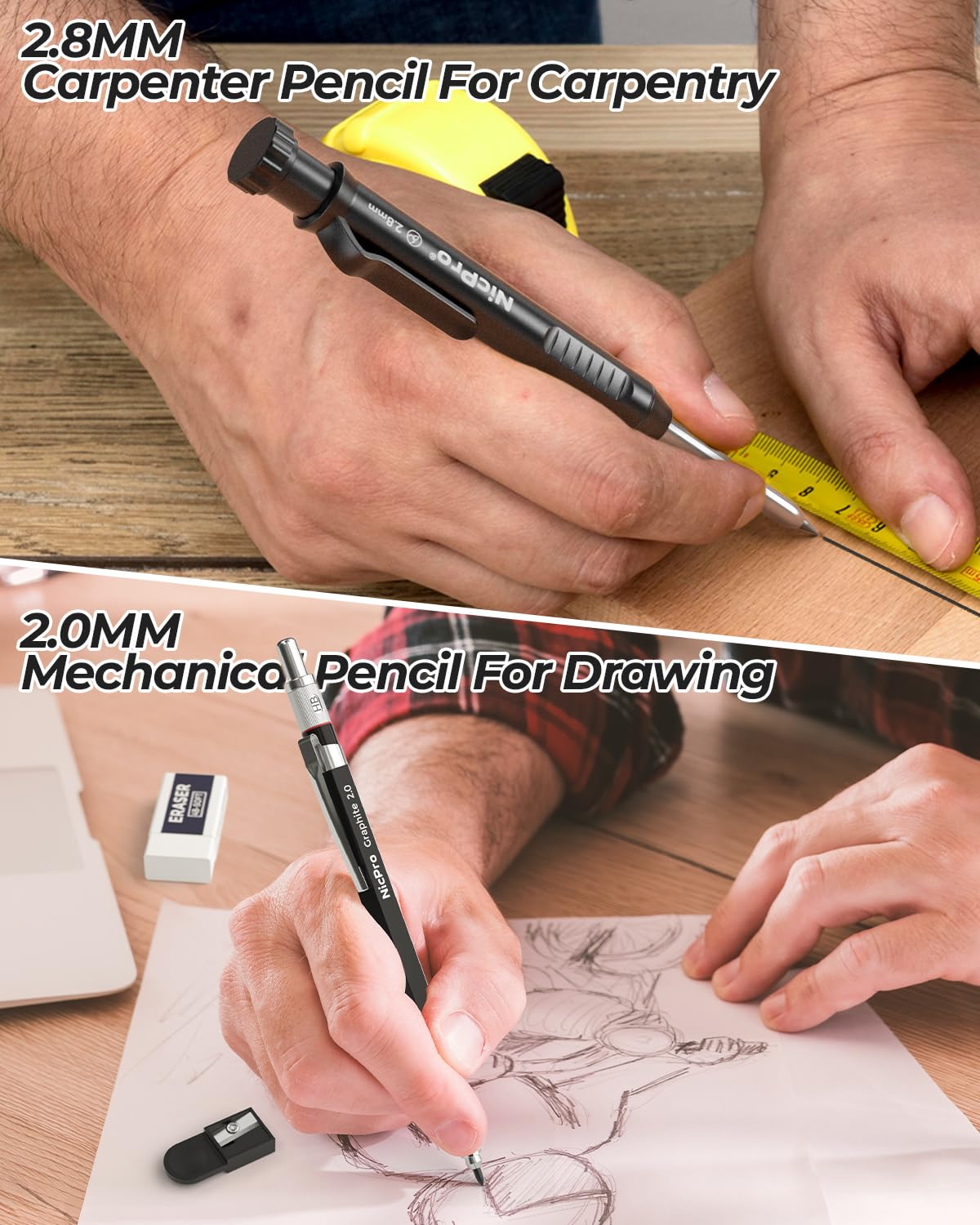 Nicpro 27 Pack Carpenter Pencils for Woodworking