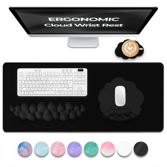 TheTrulyCharter Premium Quality Cloud Wrist Rest Keyboard & Mouse Pad Set – Ergonomic Memory Foam
