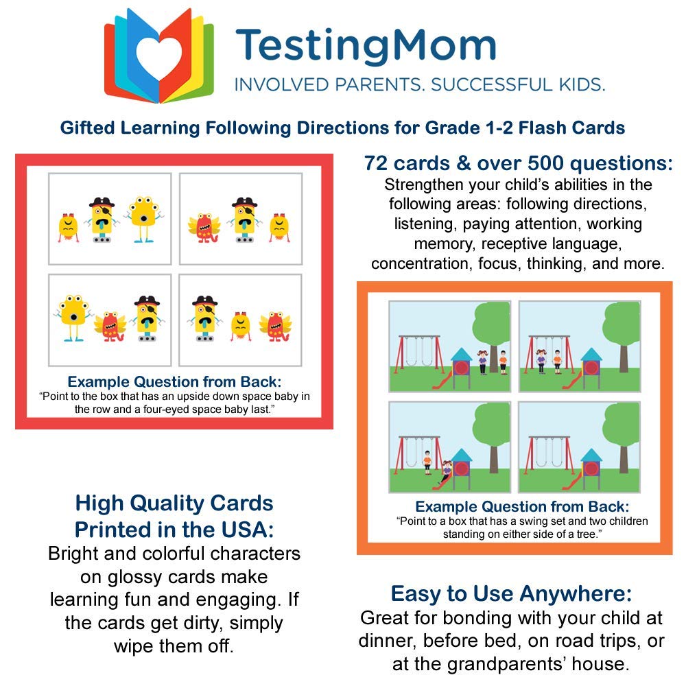 TestingMom.com Gifted Learning Flash Cards – Following Directions for 1st Grade - 2nd Grade