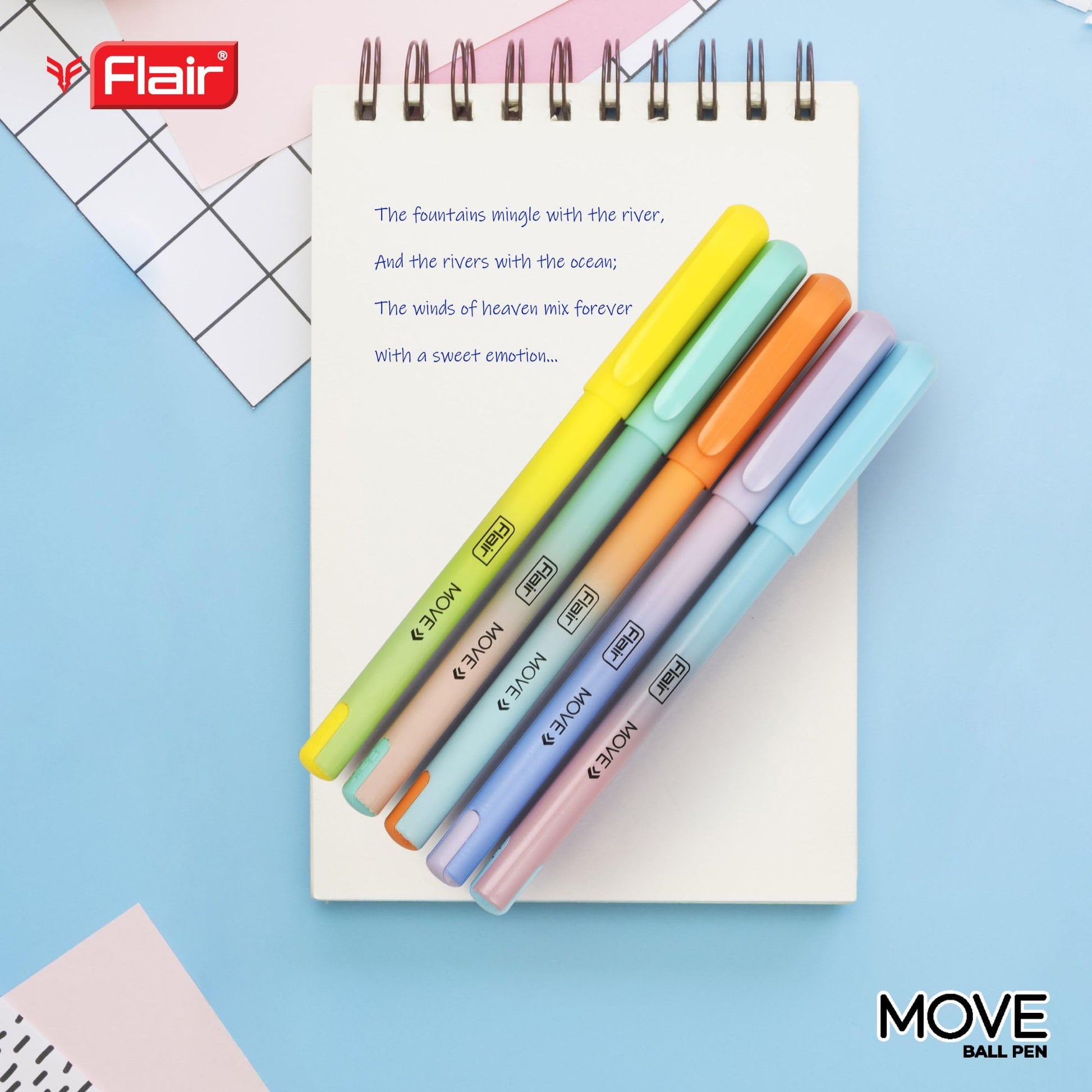 FLAIR Move Fine Tip Ball Pen | Minimalistic & Aesthetic Matt Finish Pastel Body Colors | Effortless