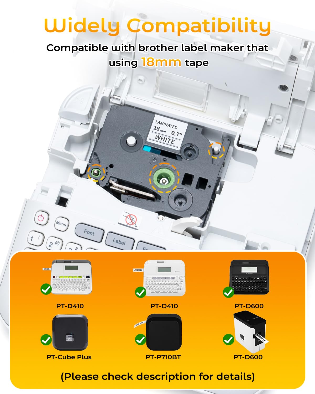 Replace for Brother Label Maker Tape 18mm 0.7 Inch Tz Laminated White