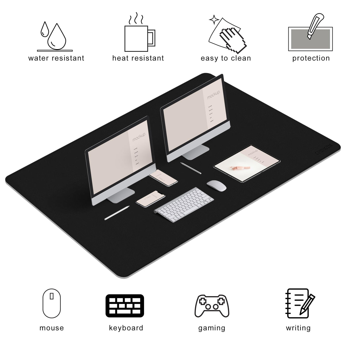 Chihein 59" x 32" 4XL PU Leather Desk Mat (Black/Gray), Huge Mouse Pad, Dual Sided Desk Pad