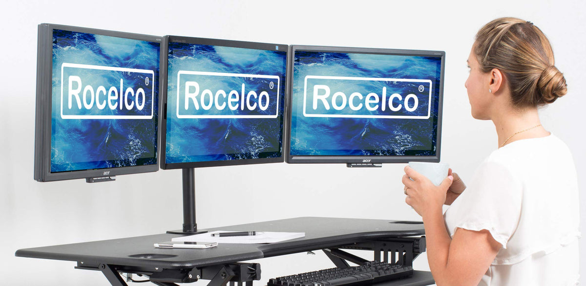 Rocelco Premium Triple Monitor Desk Mount - Standard Pattern Fits 13" - 27" LED LCD Flat Computer