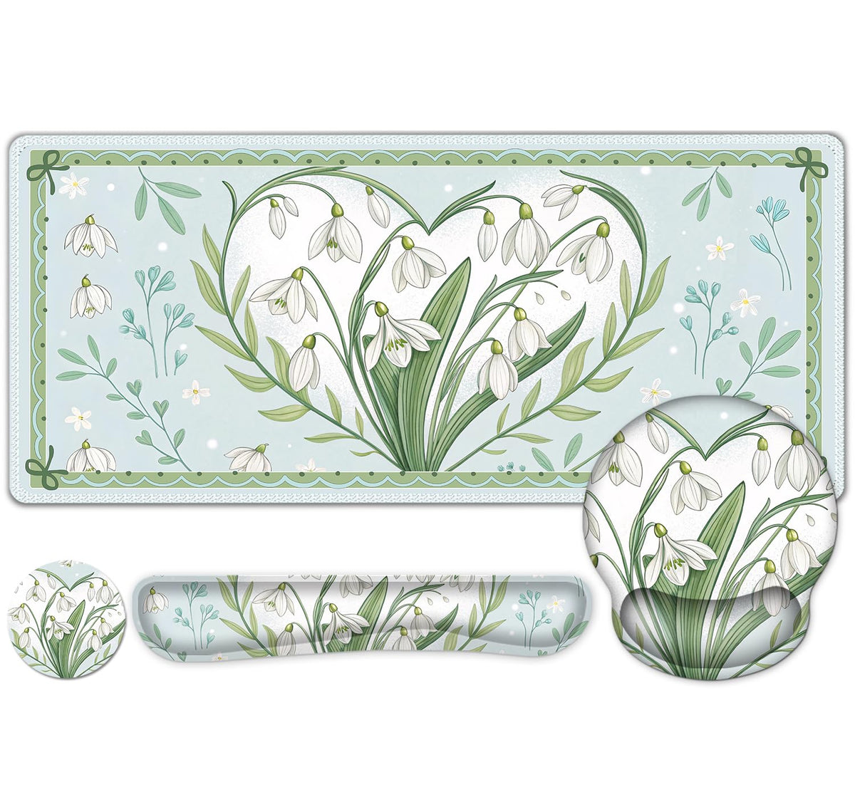 Floral Desk Mat, 4in1 Large Mouse Pad with Wrist Rest, Desk Matt for Desktop, Desk Pad Mat