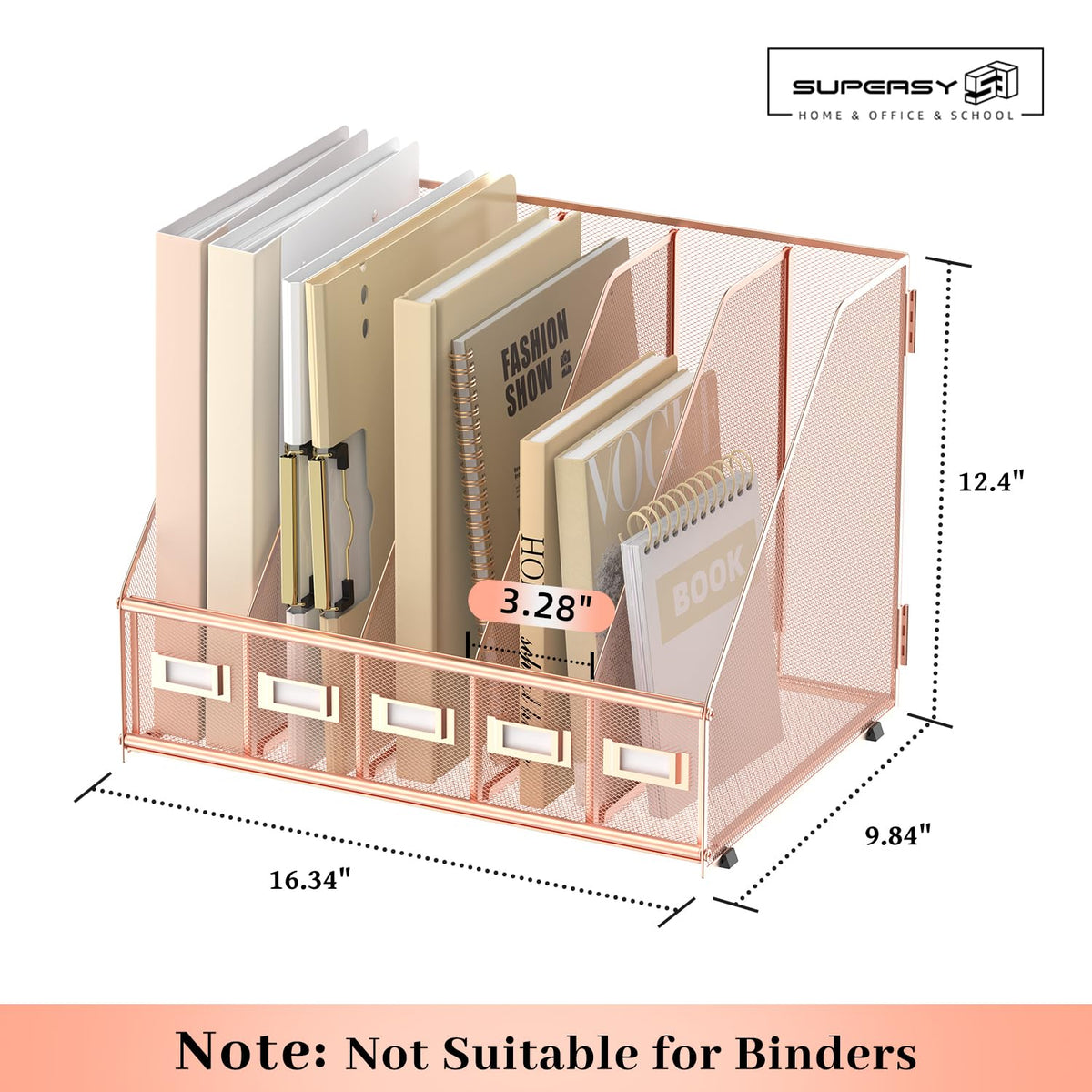SUPEASY Desk Organizers Metal Desk Magazine File Holder with 5 Vertical Compartments Rack File