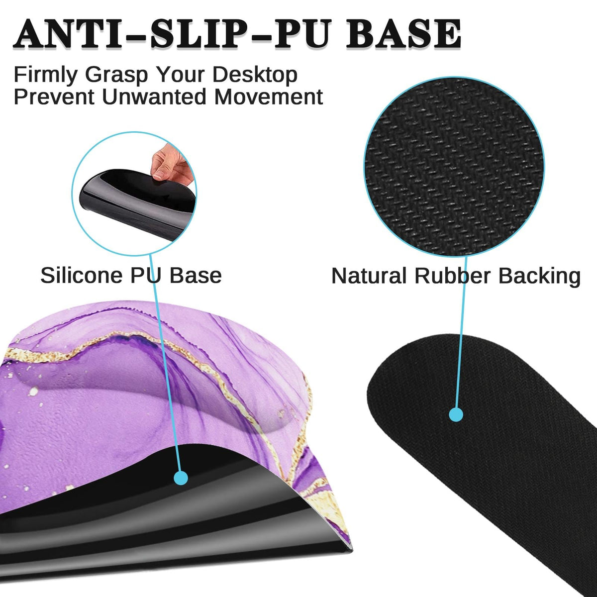 Arttown Keyboard Mouse Pad Set, 4 in 1 Desk Mat Set Marble Abstract Purple