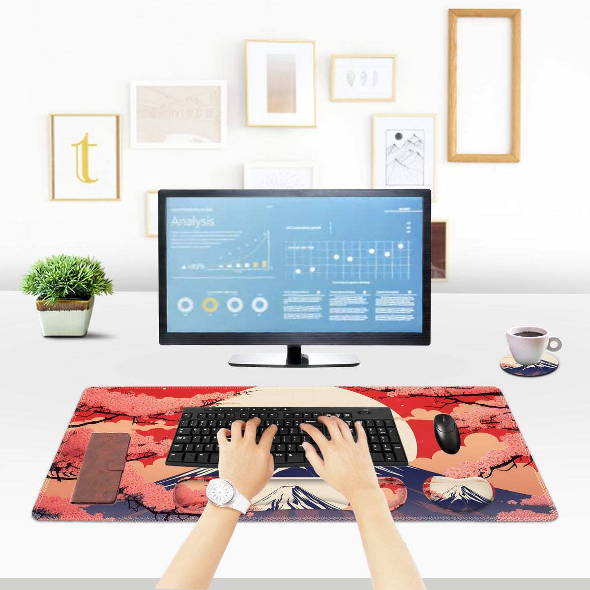 ToLuLu Large Mouse Pad Desk Pad Set, Wrist Rest Support Desk Mat for Keyboard Mouse, 4PCS