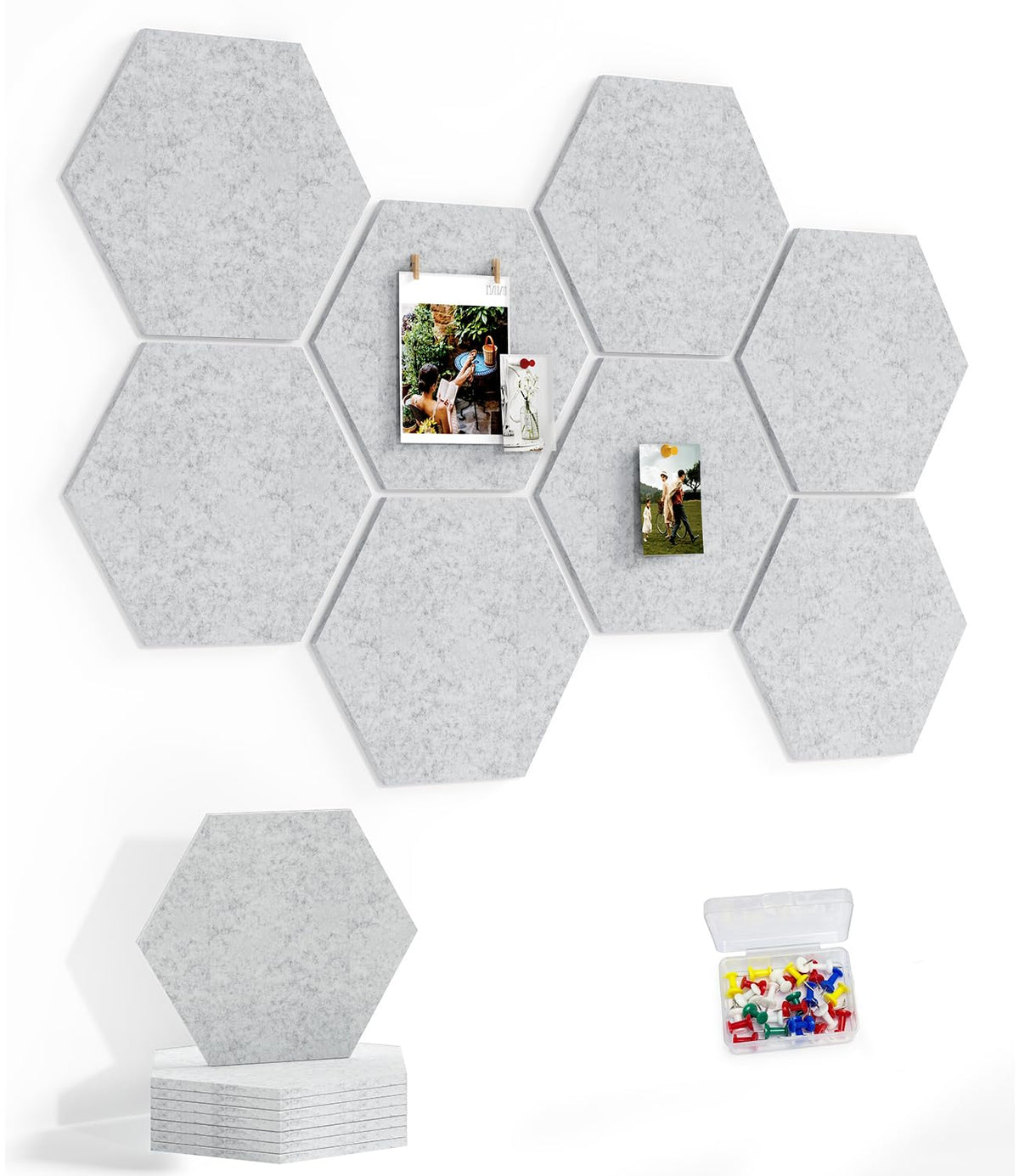Uoisaiko 8-Pack Hexagon Felt Bulletin Board Tiles, Cork Board Alternative