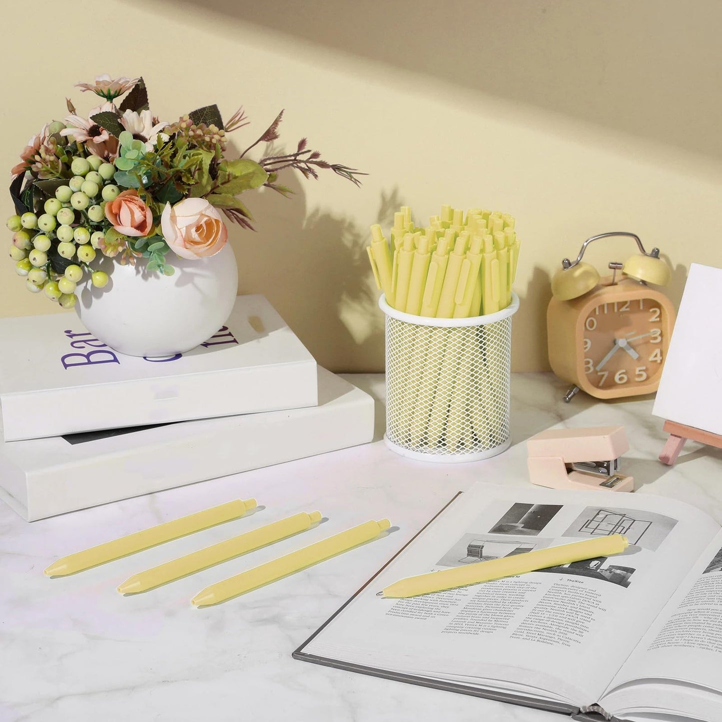 Fulmoon 50 Pcs Cute Pens Retractable 1.0mm, Light Yellow Black Ink
